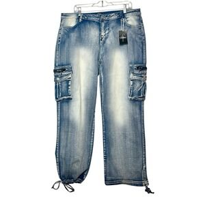 Flamingals Cargo Jeans Vintage Flap Pocket Mid Rise Drawstring XXXXL 20 22 2X